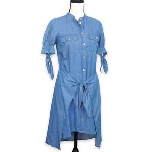 MICHAEL Michael Kors Chambray Shirt Dress Size XS NWT $155 Tie Front Button Down